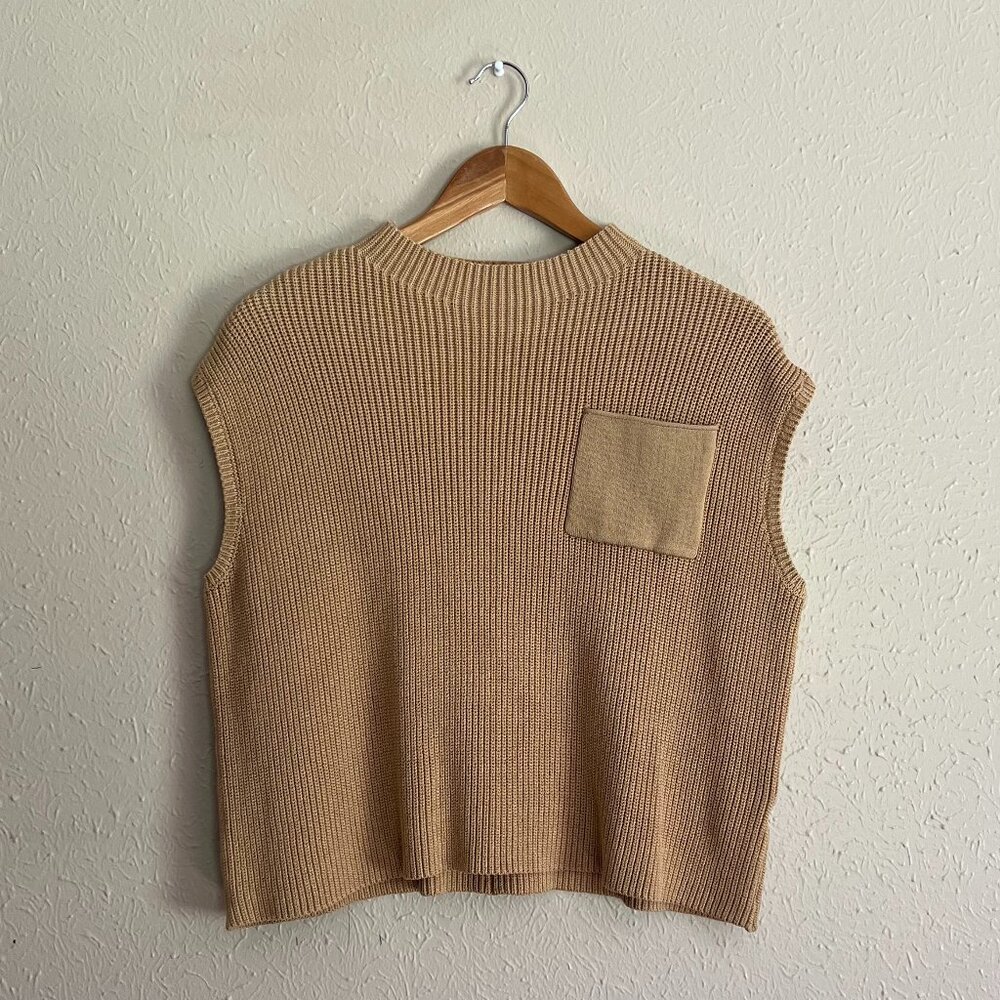 Womens Sleeveless Knit Sweater Vest Top Khaki Tan Cozy Size XL